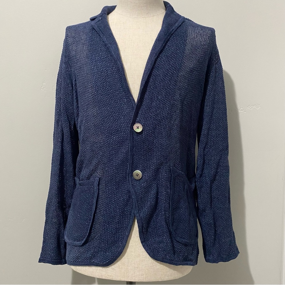 EDIFICE JAPAN men’s navy blue linen cardigan/blazer, XS
